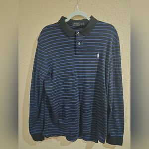 Polo Ralph Lauren Long Sleeve Polo Shirt XL, Black Blue Stripe